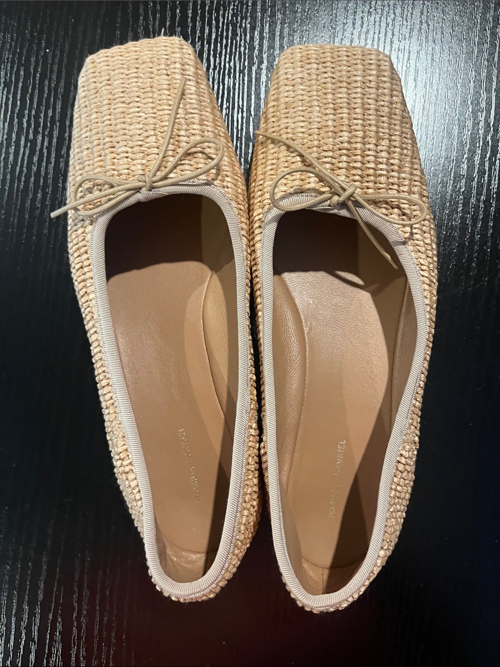 Mansur Gavriel Natural Beige Woven Square-Toe Ballet Flats - Picture 2 of 7